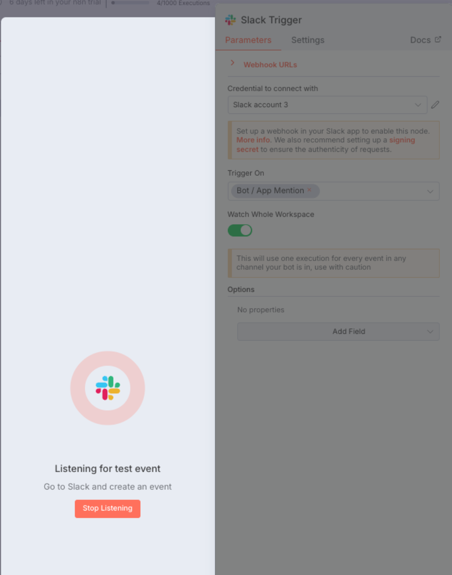 Slack Triggerノードを追加